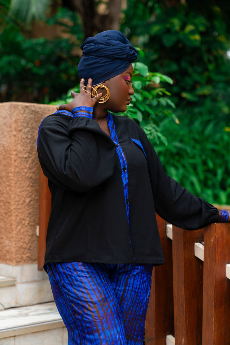 Bintou African Tie-Dye Shirt and Trouser Set (Blue) - Gaarmi