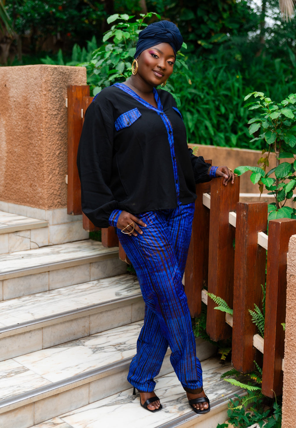 Bintou African Tie-Dye Shirt and Trouser Set (Blue) - Gaarmi