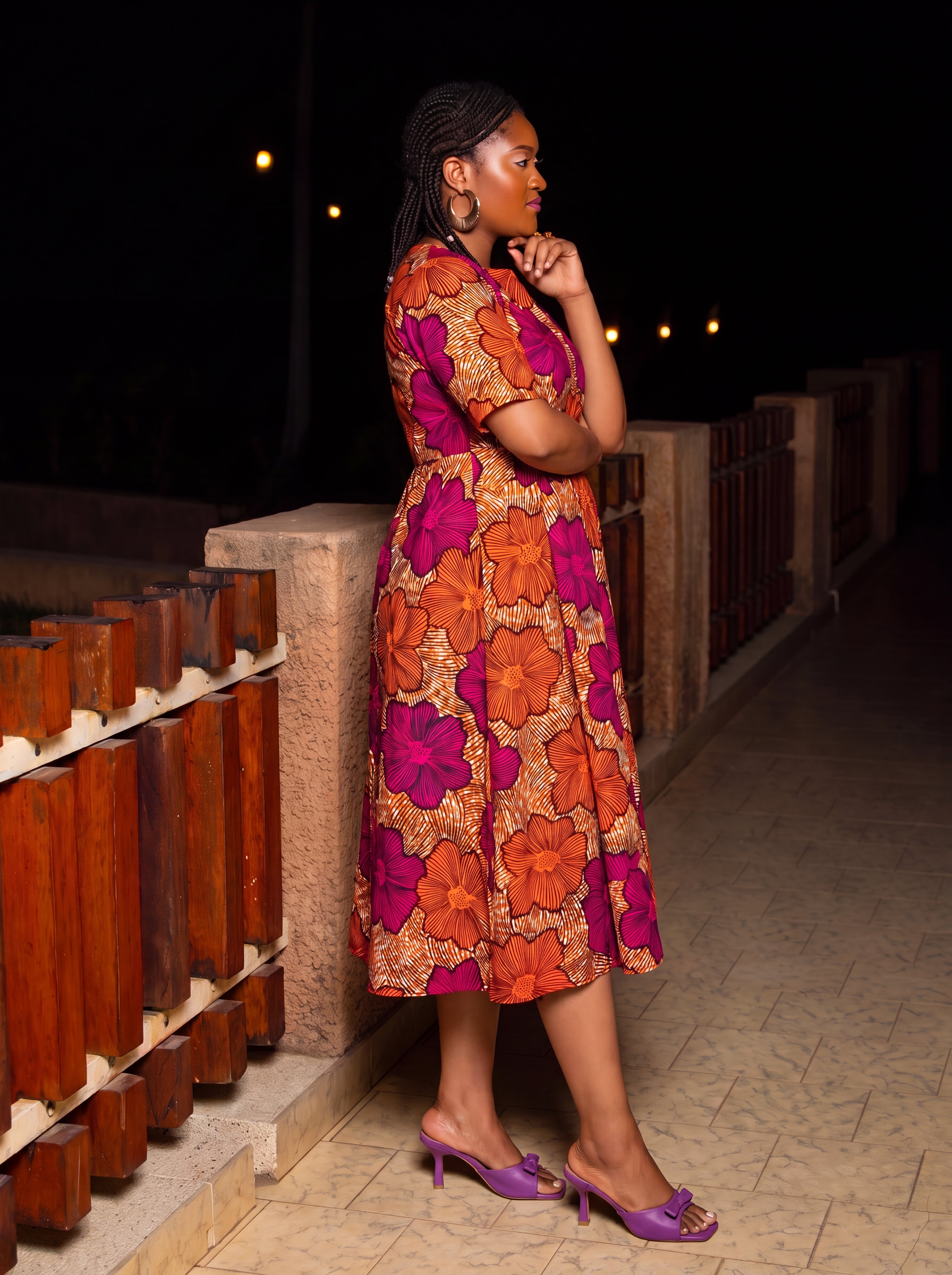 Adja African Print Fit-and-Flare Midi Dress