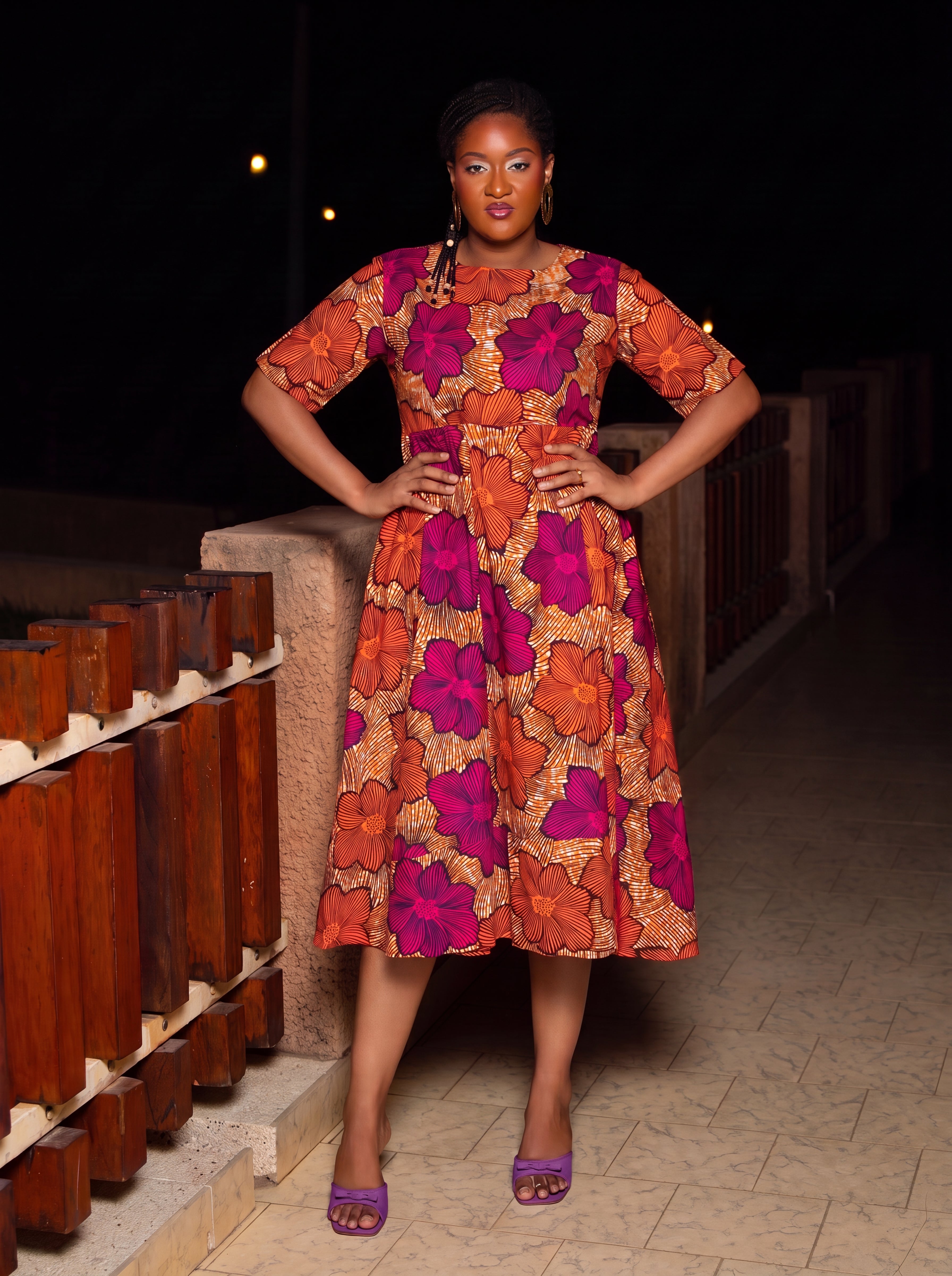 Adja African Print Fit-and-Flare Midi Dress