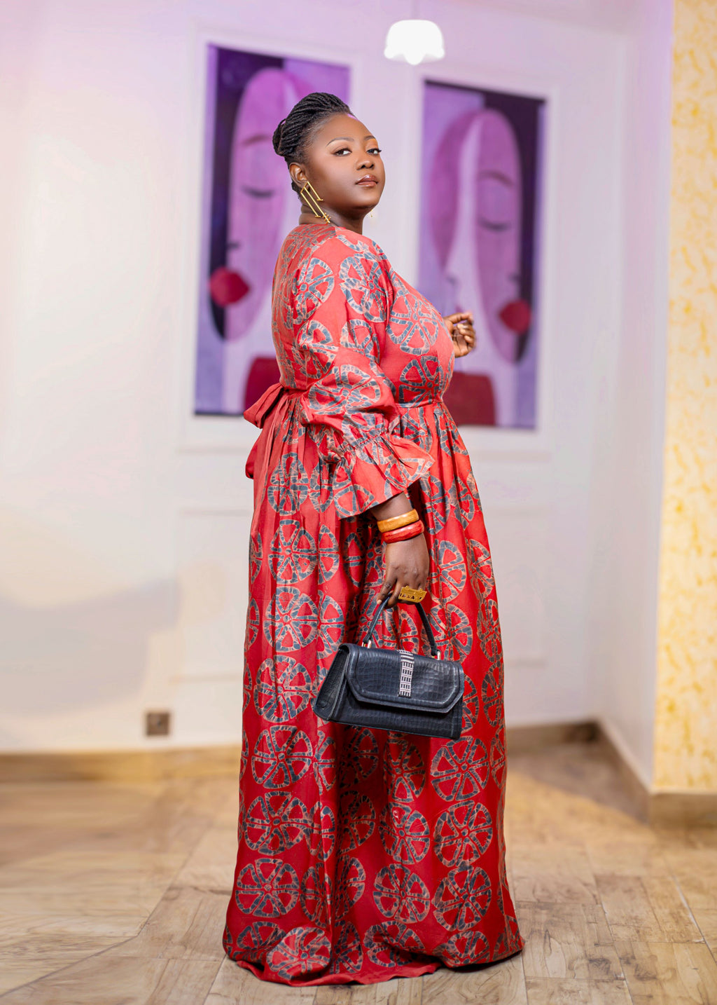 Aitta Red & Black African Print Wrap Dress - Gaarmi