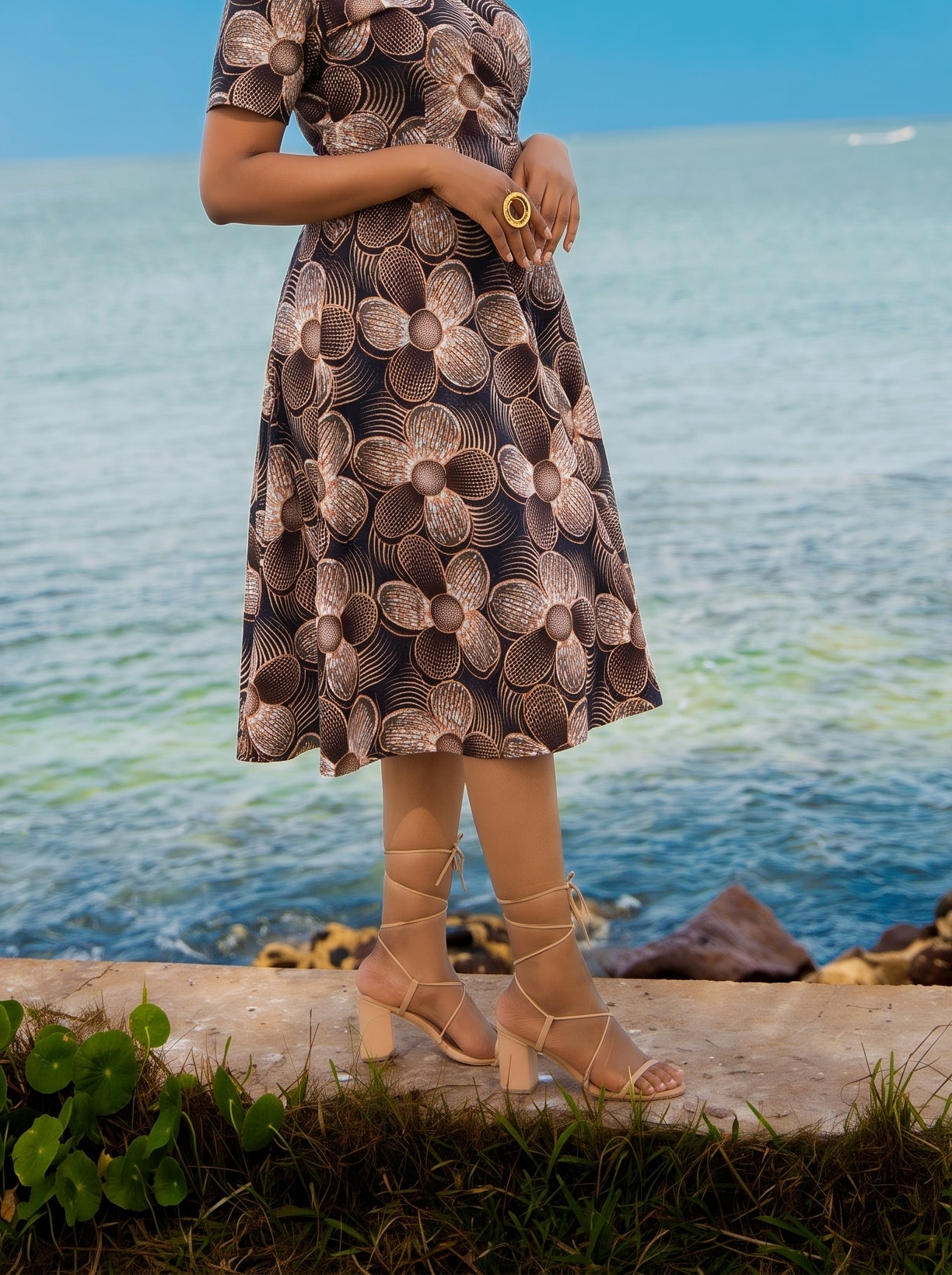 Adja African Print Fit-and-Flare Midi Dress - Gaarmi