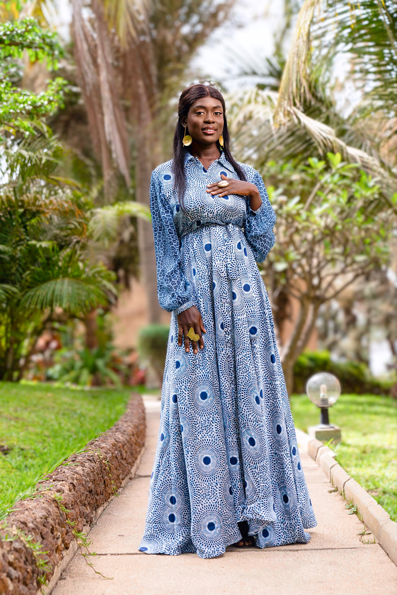 Dado African Print Silk Button Up Dress - Gaarmi