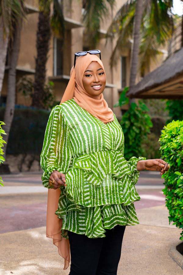 Ndela African Print Chiffon Ruffle Top - Gaarmi